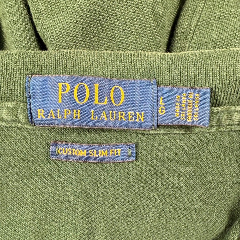 Polo Ralph Lauren Mens Custom Slim Fit Pique Polo Shirt Green Red Pony Large - Picture 4 of 5